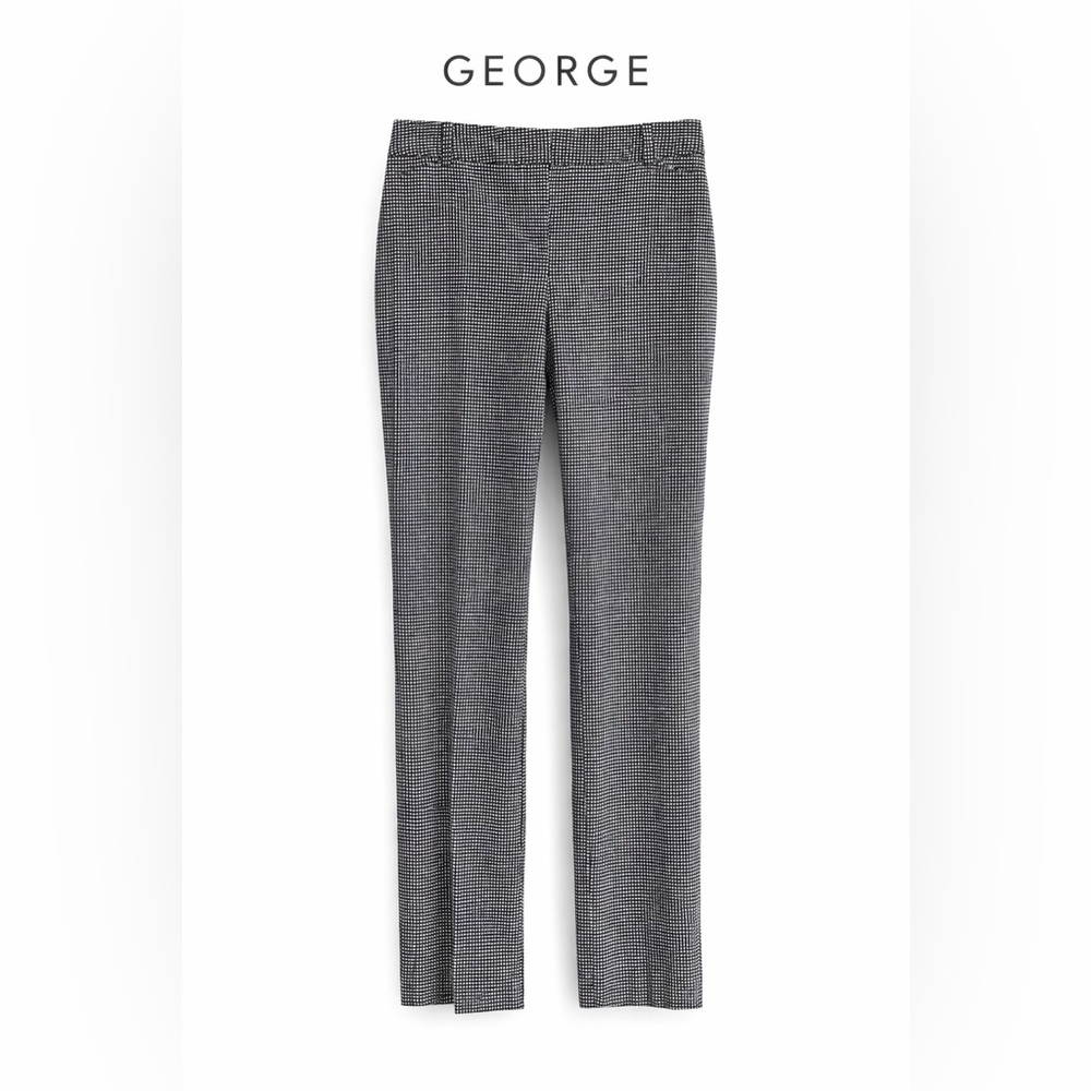 George Black/White Micro Check Slim Career Pants Stretch Trousers